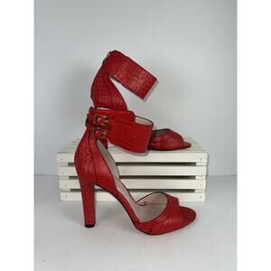 Vince Camuto Shoes Womens Size 6.5 Red Croc Embossed Ankle Strap Heels Sandals